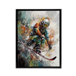 "Artery8 Skier Skiing Winter Sport Paint Splat Framed Canvas Wall Art Print - Size: W12"" x H16""" - thumbnail 1