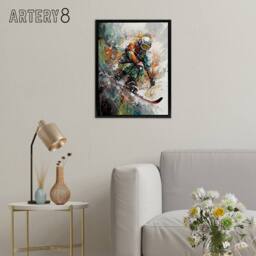 "Artery8 Skier Skiing Winter Sport Paint Splat Framed Canvas Wall Art Print - Size: W12"" x H16""" - thumbnail 3