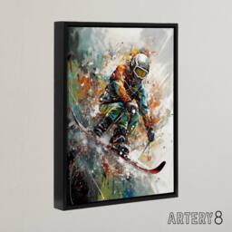 "Artery8 Skier Skiing Winter Sport Paint Splat Framed Canvas Wall Art Print - Size: W12"" x H16""" - thumbnail 2
