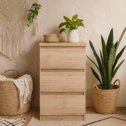 Wyld Haus Budapest Natural Oak Effect Bedside Table 3 Drawers