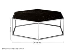Orsina Silver Frame Hexagon Coffee Table, Modern Black Marble Top Coffee Table, Silver Finish Hexagonal Kitchen Table - thumbnail 5