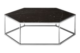 Orsina Silver Frame Hexagon Coffee Table, Modern Black Marble Top Coffee Table, Silver Finish Hexagonal Kitchen Table - thumbnail 2