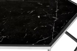 Orsina Silver Frame Hexagon Coffee Table, Modern Black Marble Top Coffee Table, Silver Finish Hexagonal Kitchen Table - thumbnail 4
