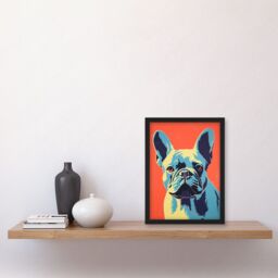 Artery8 Wall Art Print French Bulldog Colour Block Artwork Coral Orange Blue Vibrant Pet Portrait Cute Artwork Framed A4 in Black - thumbnail 2