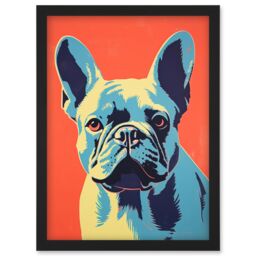 Artery8 Wall Art Print French Bulldog Colour Block Artwork Coral Orange Blue Vibrant Pet Portrait Cute Artwork Framed A4 in Black - thumbnail 1