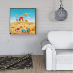 Warren Reed - Designer Fishes On A Beach Holiday Framed Canvas in Light Brown - Size: w40 inch x h40 inch - thumbnail 2