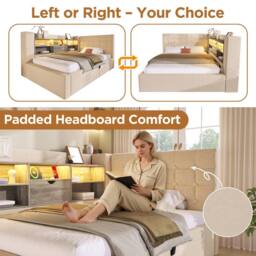 Merax 3FT Upholstered Storage Daybed Single Bed with LED & USB in Beige - thumbnail 7
