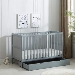 MCC Direct CozyCubs Wooden Baby Cot Bed with Drawer & mattress Orlando in Grey - Size: 1 Pack - thumbnail 3