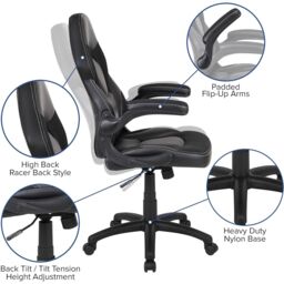 FWStyle Black Faux Leather Racer Style Deluxe Gaming Chair - thumbnail 2