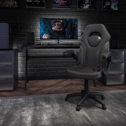 FWStyle Black Faux Leather Racer Style Deluxe Gaming Chair - thumbnail 1