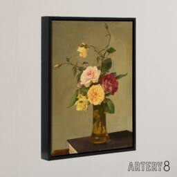 "Artery8 Still Life Bouquet Roses in a Vase Latour Black Framed Canvas Wall Art - Size: W12"" x H16""" - thumbnail 2