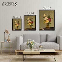 "Artery8 Still Life Bouquet Roses in a Vase Latour Black Framed Canvas Wall Art - Size: W12"" x H16""" - thumbnail 4
