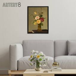 "Artery8 Still Life Bouquet Roses in a Vase Latour Black Framed Canvas Wall Art - Size: W12"" x H16""" - thumbnail 3