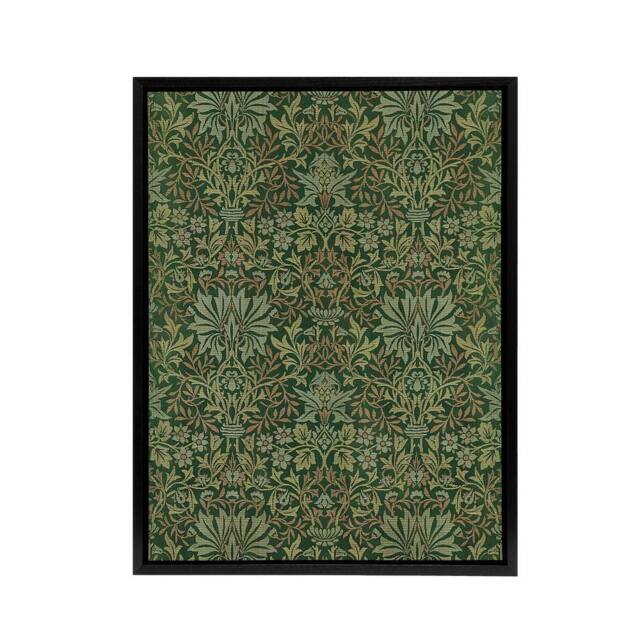 "Artery8 Flower Garden Textile Pattern Framed Canvas Wall Art Print W. Morris in Green - Size: W12"" x H16""" - image 1