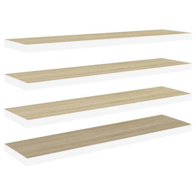 Berkfield Home Floating Wall Shelves 4 pcs Oak & White 90x23.5x3.8 cm MDF in Brown - image 1