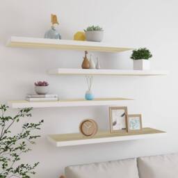 Berkfield Home Floating Wall Shelves 4 pcs Oak & White 90x23.5x3.8 cm MDF in Brown - thumbnail 2