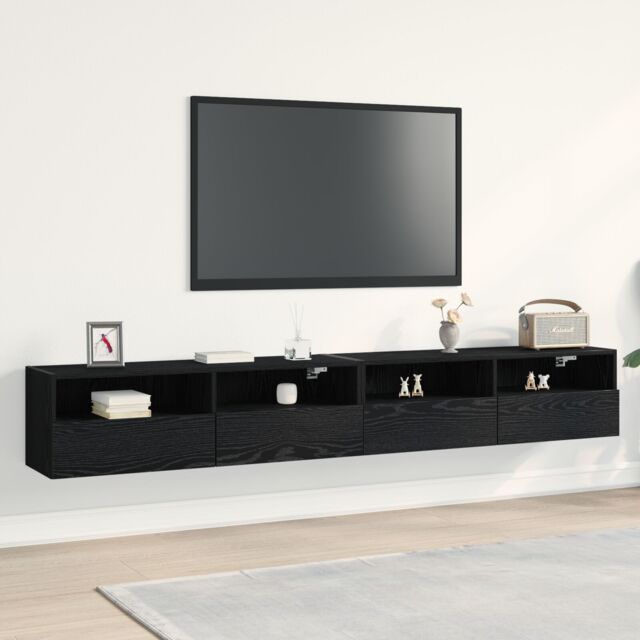 Berkfield Home TV Wall Cabinets 2 pcs Black Oak 100x30x30 cm Engineered Wood - Size: 100 x 30 x 30 cm - image 1