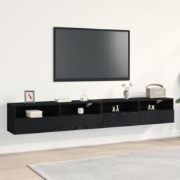 Berkfield Home TV Wall Cabinets 2 pcs Black Oak 100x30x30 cm Engineered Wood - Size: 100 x 30 x 30 cm