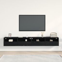 Berkfield Home TV Wall Cabinets 2 pcs Black Oak 100x30x30 cm Engineered Wood - Size: 100 x 30 x 30 cm - thumbnail 4