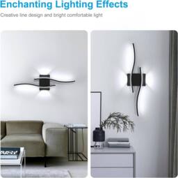 Goeco Indoor LED Wall Light, 20W Modern Black Wall Lamp, for Bedroom Hallway - thumbnail 6