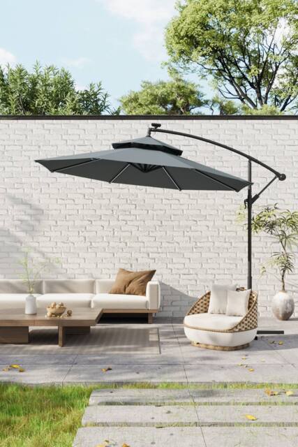 H&O Direct Double-Top Garden Umbrella Parasol with Solar Lights（No Base） in Dark Grey - image 1
