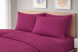 Homes-Linen Plain Dyed Polycotton Duvet Cover Set with Pillowcases in Fuchsia - Size: Single - thumbnail 2