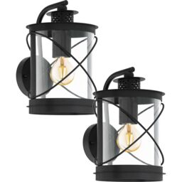 Loops 2 PACK IP44 Outdoor Wall Light Black Hoop Lantern 1x 60W E27 Porch Lamp