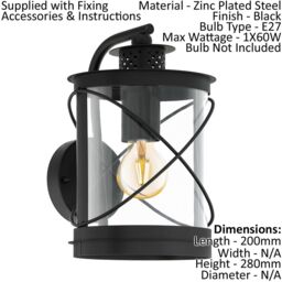 Loops 2 PACK IP44 Outdoor Wall Light Black Hoop Lantern 1x 60W E27 Porch Lamp - thumbnail 2