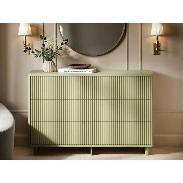 Solace+Co Velmor Ribbed Chest of 6 Drawers in Green - image 1