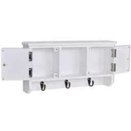 Berkfield Home Wall Cabinet for Keys & Jewelery with Doors & Hooks in White - thumbnail 4