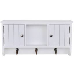 Berkfield Home Wall Cabinet for Keys & Jewelery with Doors & Hooks in White - thumbnail 3