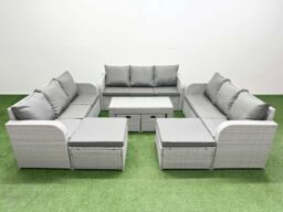 Fimous PE Rattan 3 Seater Sofa Set with Oblong Coffee Table 4 Footstools in Light Grey - thumbnail 2