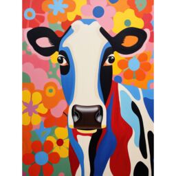 Artery8 Wall Art Print Colourful Cow Bright Bold Floral Portrait Acrylic Painting Vibrant Folk Art Flower Artwork Friesian Kids Bedroom Poster - thumbnail 1