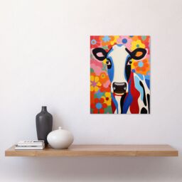 Artery8 Wall Art Print Colourful Cow Bright Bold Floral Portrait Acrylic Painting Vibrant Folk Art Flower Artwork Friesian Kids Bedroom Poster - thumbnail 2
