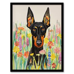"Artery8 Doberman in Spring Meadow Vibrant Portrait Framed Wall Art - Size: W12"" x H16""" - thumbnail 1