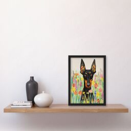 "Artery8 Doberman in Spring Meadow Vibrant Portrait Framed Wall Art - Size: W12"" x H16""" - thumbnail 4