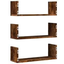 Berkfield Home Wall Shelves 3 pcs Smoked Oak 58x18x18 cm Engineered Wood in Brown - Size: 58 x 18 x 18 cm - thumbnail 6