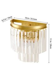 Living and Home Elegant E14 Crystal Glass Wall Lamp with Golden Finish Base in Gold - thumbnail 4