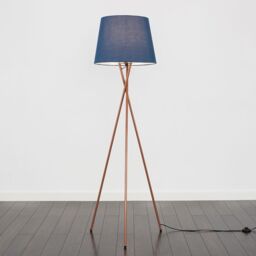 ValueLights Camden Copper Metal Tripod Floor Lamp & Navy Blue Tapered Lamp Shade in Dark Navy - thumbnail 3