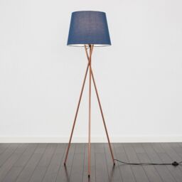 ValueLights Camden Copper Metal Tripod Floor Lamp & Navy Blue Tapered Lamp Shade in Dark Navy - thumbnail 6