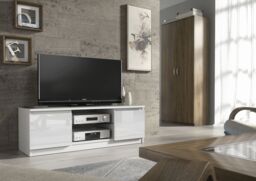 Creative Furniture TV Unit 120cm Modern - White with High Gloss Doors - thumbnail 2