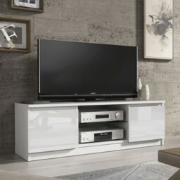 Creative Furniture TV Unit 120cm Modern - White with High Gloss Doors - thumbnail 1