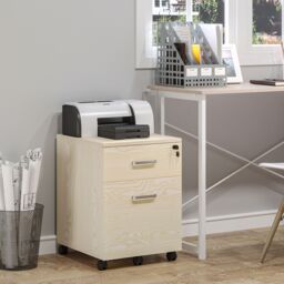 VINSETTO 2-Drawer Locking Office Filing Cabinet 5 Wheels Rolling Storage in Light Brown