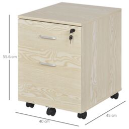 VINSETTO 2-Drawer Locking Office Filing Cabinet 5 Wheels Rolling Storage in Light Brown - thumbnail 3