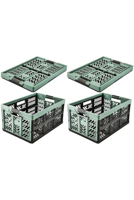 Keeeper Green Strong Folding Box 45 Litre With Soft Handles & Lid - Set Of 2 - image 1