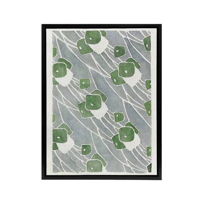 "Artery8 Green Geometric Pattern Framed Canvas Wall Art Print Overbeck in Grey - Size: W12"" x H16""" - image 1