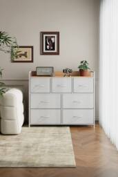 Living and Home 7-Drawer Metal Frame Storage Cabinet Chest of Drawers in White - thumbnail 1