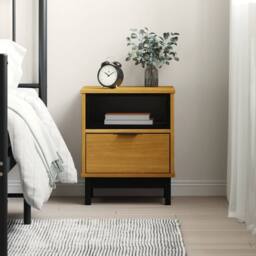 "Berkfield Home Bedside Cabinet ""FLAM"" 40x35x50 cm Solid Wood Pine in Brown - Size: 40 x 35 x 50 cm" - thumbnail 1