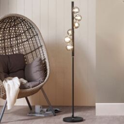 Ruma Elegant 6 Bulb Orb Retro Light Art Deco Retro Tall Metal Floor Light in Black - thumbnail 1