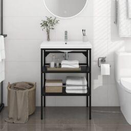 Berkfield Home Bathroom Washbasin Frame Black 59x38x83 cm Iron - Size: 59 x 38 x 83 cm - thumbnail 1